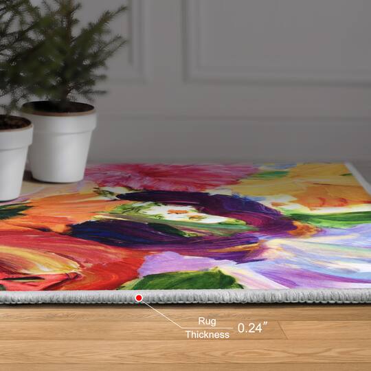 Empire Art Direct 5ft. x 7.5ft. Yellow & Violet Flowers I Washable Area Rug